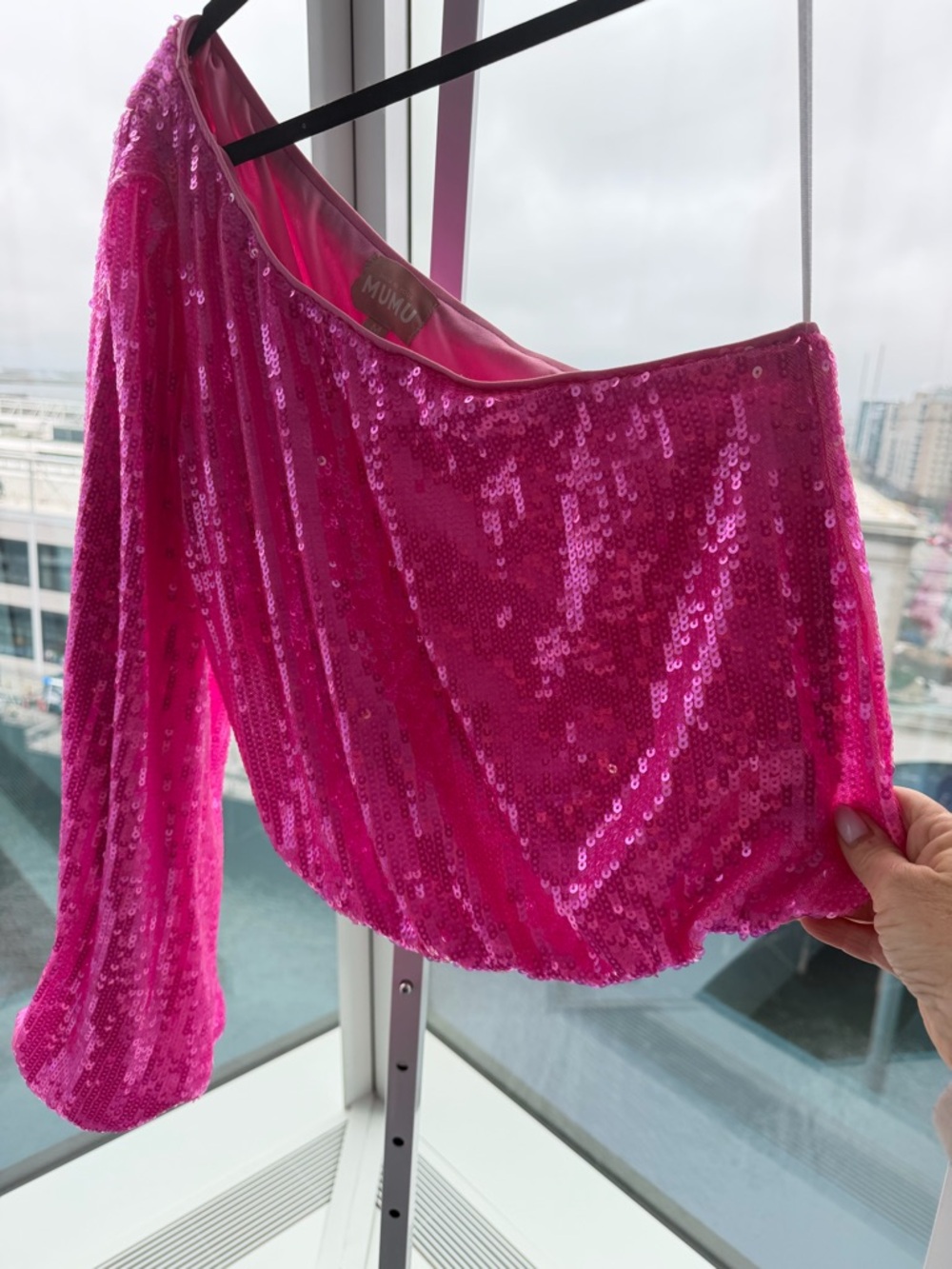 Show Me Your Mumu Hot Pink Sequin One-Shoulder Top